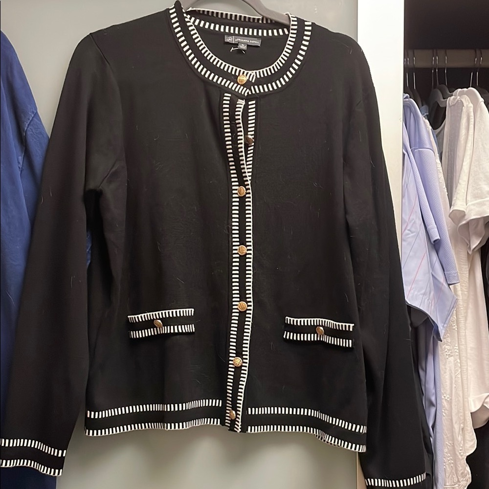 Black and White Striped Trim Cardigan